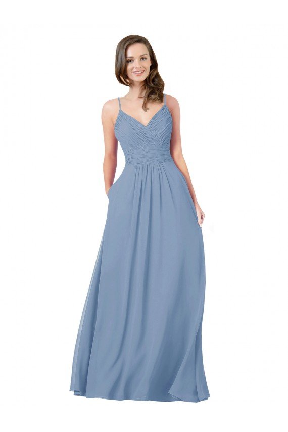 Affordable A-Line Ruched V-Neckline Chiffon Bridesmaid Dress UK