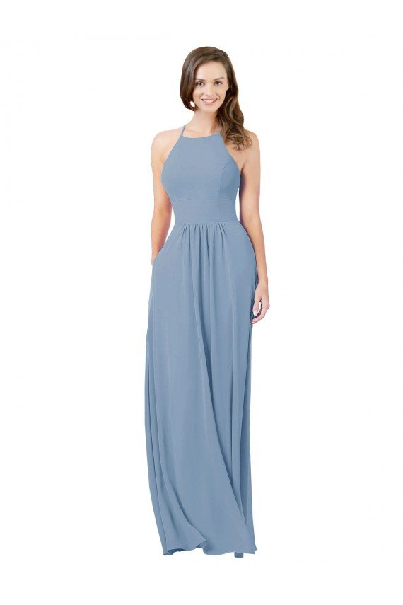 Affordable Chiffon Bridesmaid Dress with High Halter Neckline UK