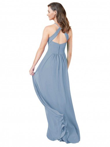 Affordable Chiffon Bridesmaid Dress with High Halter Neckline UK