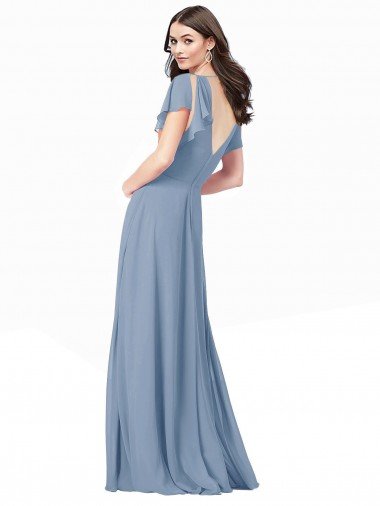 Affordable Chiffon Bridesmaid Dress / Prom Dress with Flutter Sleeves and Front Slit UK
