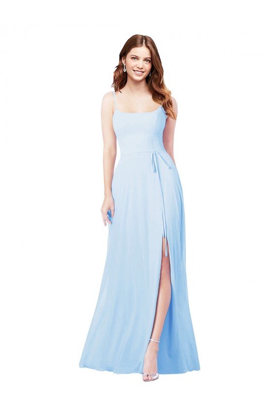 Affordable Chiffon Bridesmaid Dress with Tie Sash and Side Slit UK