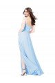 Affordable Chiffon Bridesmaid Dress with Tie Sash and Side Slit UK