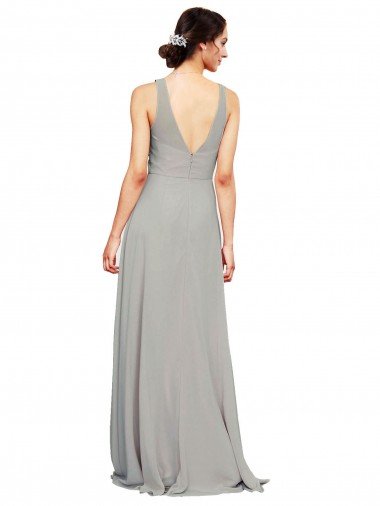 Affordable V-Neck Chiffon Bridesmaid Dress with Illusion Gathered Bodice UK