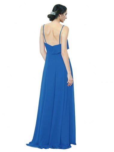 Affordable Spaghetti Strap Chiffon Bridesmaids Dress with Asymmetrical Ruffle and Front Slit UK