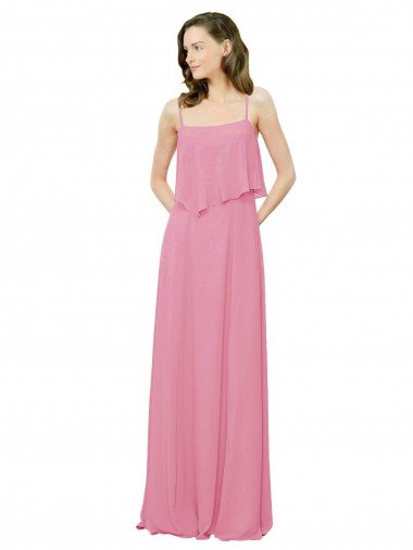Affordable Spaghetti Strap Chiffon Bridesmaids Dress with Ruffle Overlay UK