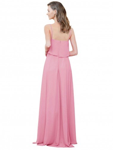 Affordable Spaghetti Strap Chiffon Bridesmaids Dress with Ruffle Overlay UK
