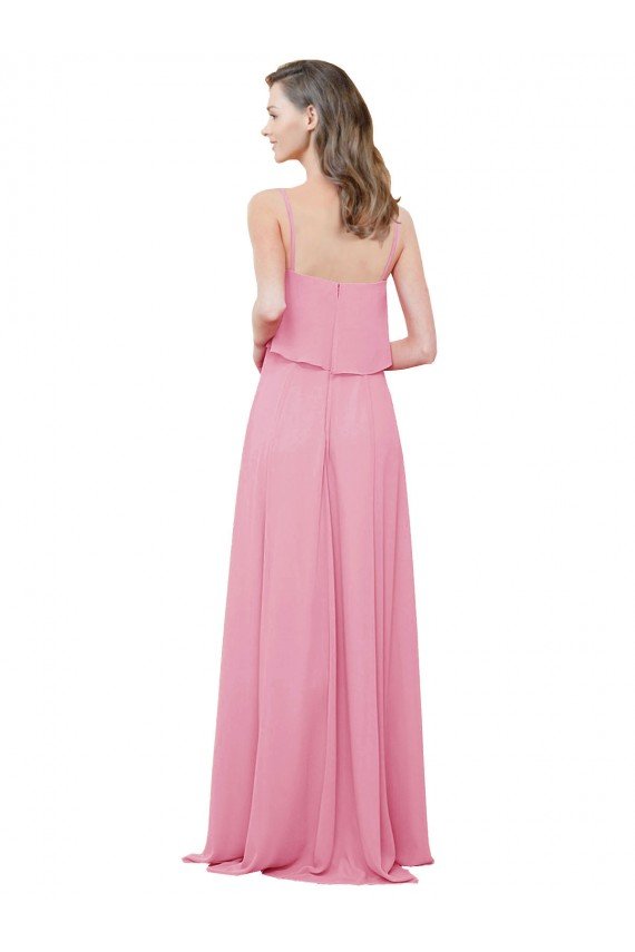 Affordable Spaghetti Strap Chiffon Bridesmaids Dress with Ruffle Overlay UK