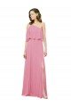 Affordable Sleeved One Shoulder Chiffon Bridesmaids Dress with Draped Ruffle Overlay UK