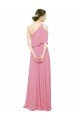 Affordable Sleeved One Shoulder Chiffon Bridesmaids Dress with Draped Ruffle Overlay UK