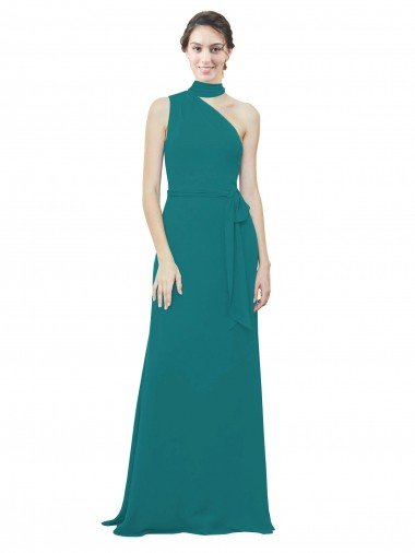 Affordable One Shoulder Chiffon Bridesmaids Dress with Scarf Tie Neckline UK