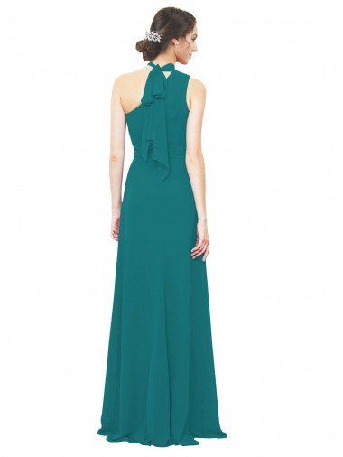 Affordable One Shoulder Chiffon Bridesmaids Dress with Scarf Tie Neckline UK