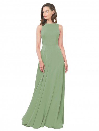 Affordable High Neck Chiffon Bridesmaids Dress with Low Cowl Back UK