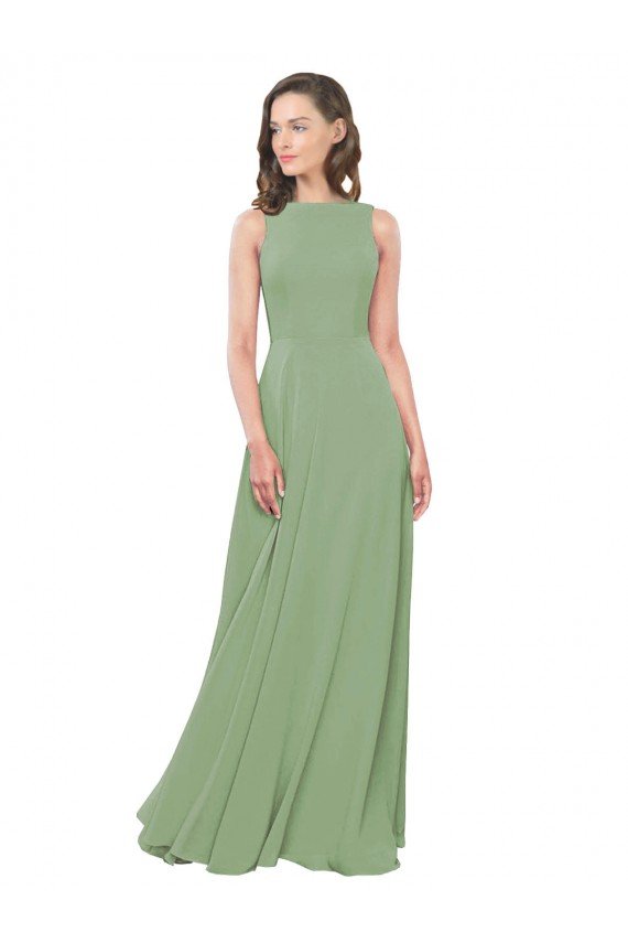 Affordable High Neck Chiffon Bridesmaids Dress with Low Cowl Back UK