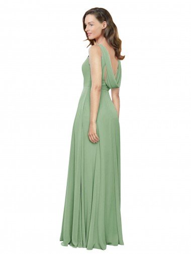 Affordable High Neck Chiffon Bridesmaids Dress with Low Cowl Back UK