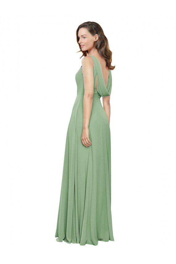 Affordable High Neck Chiffon Bridesmaids Dress with Low Cowl Back UK