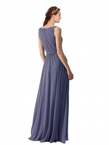 Affordable V-Neck Long Draped A-Line Chiffon Bridesmaid Dress UK
