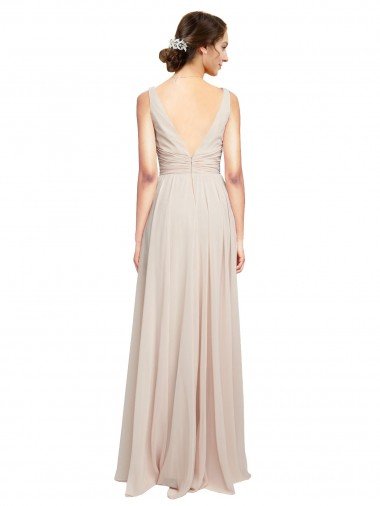 Affordable Long V-Neck Chiffon Bridesmaids Dress with Double Straps UK