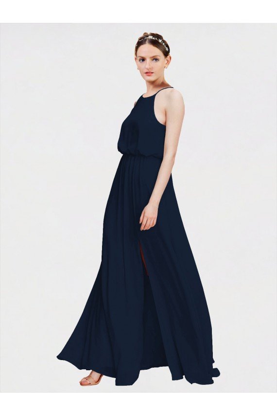 Affordable High Halter Chiffon Bridesmaid Dress with Side Slit UK