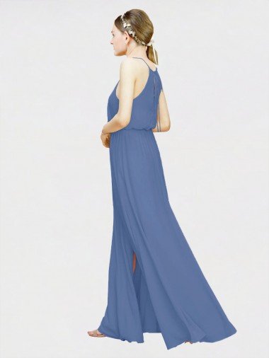 Affordable High Halter Chiffon Bridesmaid Dress with Side Slit UK