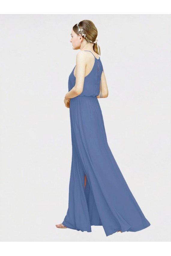 Affordable High Halter Chiffon Bridesmaid Dress with Side Slit UK