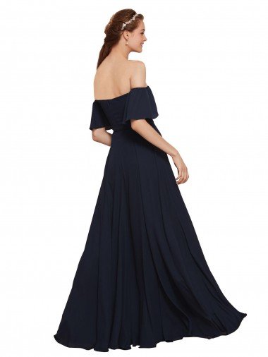 Affordable Off the Shoulder Floaty Sleeves Chiffon Bridesmaid Dress / Prom Dress with High Slit UK