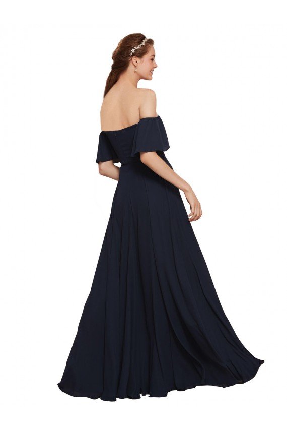 Affordable Off the Shoulder Floaty Sleeves Chiffon Bridesmaid Dress / Prom Dress with High Slit UK