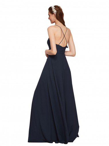 Affordable Long Chiffon Bridesmaid Dress with Criss Cross Straps and Ruffles UK