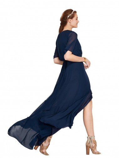 Affordable V-Neck Plush Chiffon Bridesmaid Dress with Flutter Sleeves UK