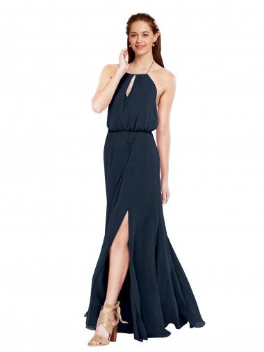 Affordable Grecian Style Halter Chiffon Bridesmaid Dress with Keyhole and Slit UK