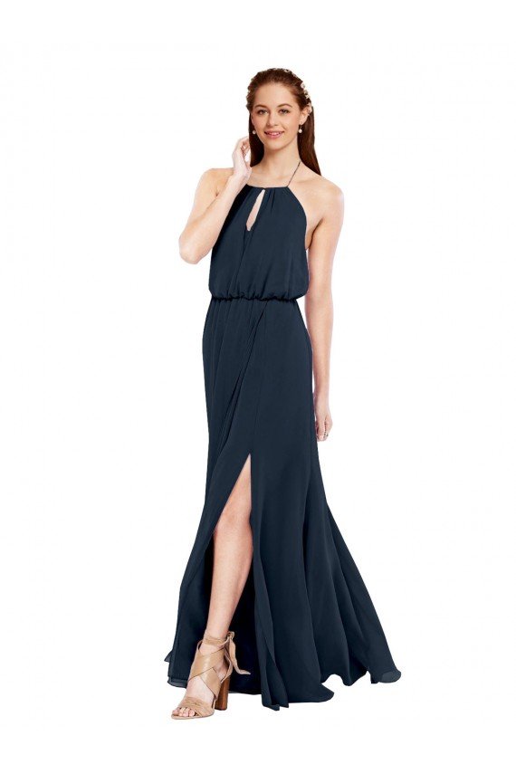 Affordable Grecian Style Halter Chiffon Bridesmaid Dress with Keyhole and Slit UK
