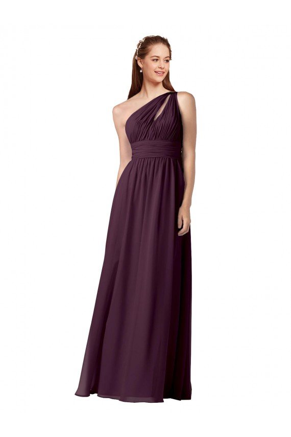 Affordable One Shoulder Chiffon Bridesmaid Dress with Front Keyhole and Shirred Bodice UK