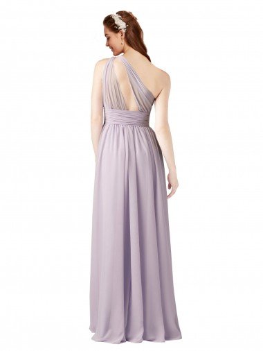 Affordable One Shoulder Chiffon Bridesmaid Dress with Front Keyhole and Shirred Bodice UK