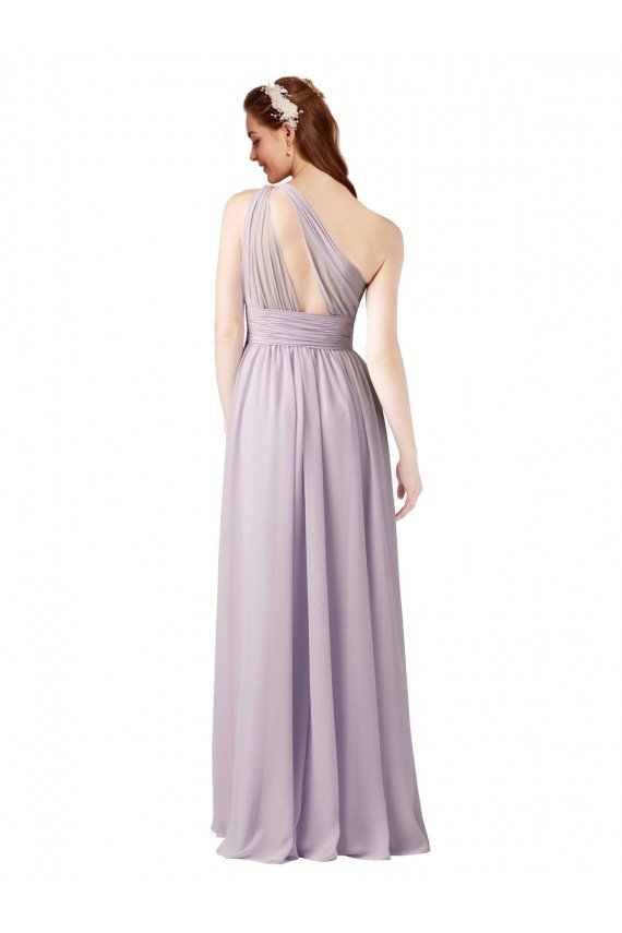 Affordable One Shoulder Chiffon Bridesmaid Dress with Front Keyhole and Shirred Bodice UK