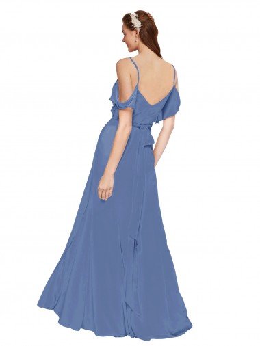 Affordable Mock-Wrap Off the Shoulder Long Chiffon Bridesmaid Dress with Side Slit UK