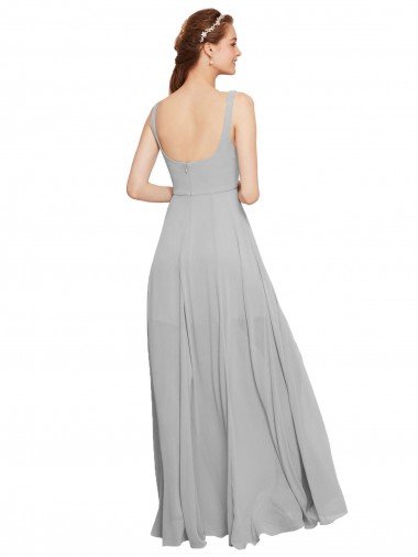 Affordable Squre Necked Long Chiffon Bridesmaid Dress with Front Slit UK