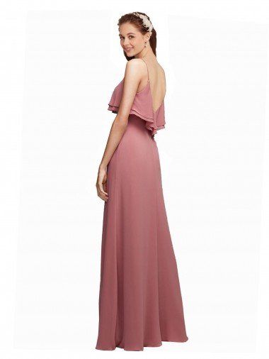 Affordable Draped Long Chiffon Bridesmaid Dress with Straps and Layers UK