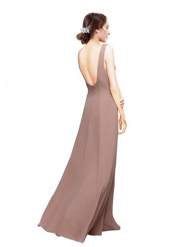 Affordable V-Neck Sheath Chiffon Bridesmaid Dress with V-Back UK