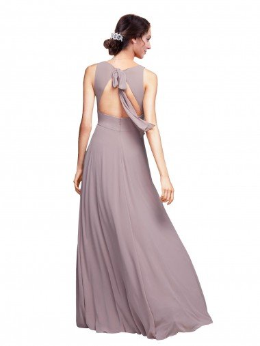 Affordable Open Back Long Chiffon Bridesmaid Dress with Plunging V-Neck Bodice UK