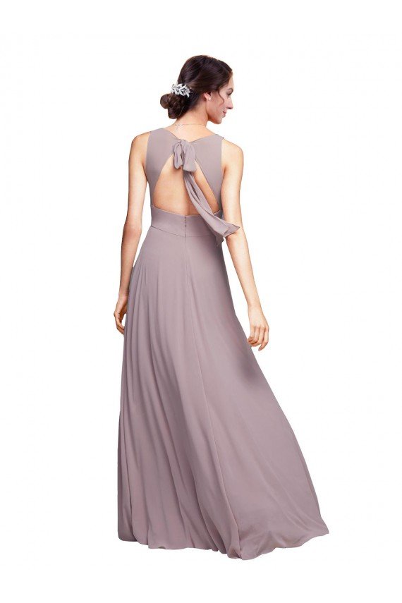 Affordable Open Back Long Chiffon Bridesmaid Dress with Plunging V-Neck Bodice UK