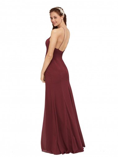 Affordable High Halter Neck Long Chiffon Bridesmaid Dress with Low Scoop Back UK