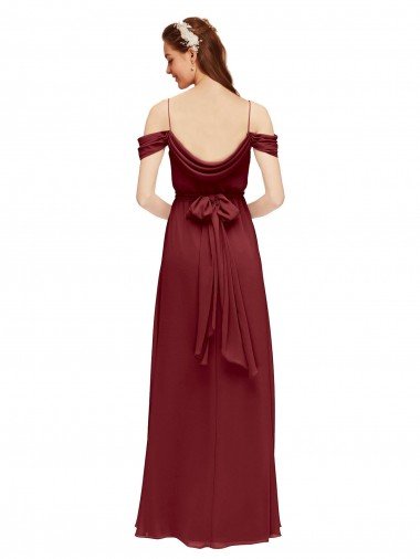 Affordable Grecian Inspired Draped Off the Shoulder Long Chiffon Bridesmaid Dress UK