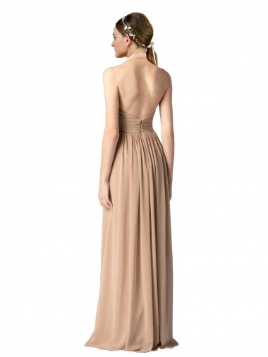 Affordable Halter V-Neck A-Line Chiffon Bridesmaid Dress with Shirred Skirt UK
