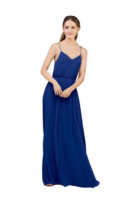 Affordable Long Chiffon Bridesmaid Dress with Spaghetti Strap Bodice UK