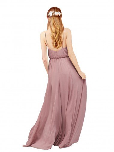 Affordable Long Chiffon Bridesmaid Dress with Spaghetti Strap Bodice UK
