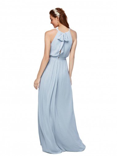 Affordable High Keyhole Neck Long Chiffon Bridesmaid Dress with Slit UK
