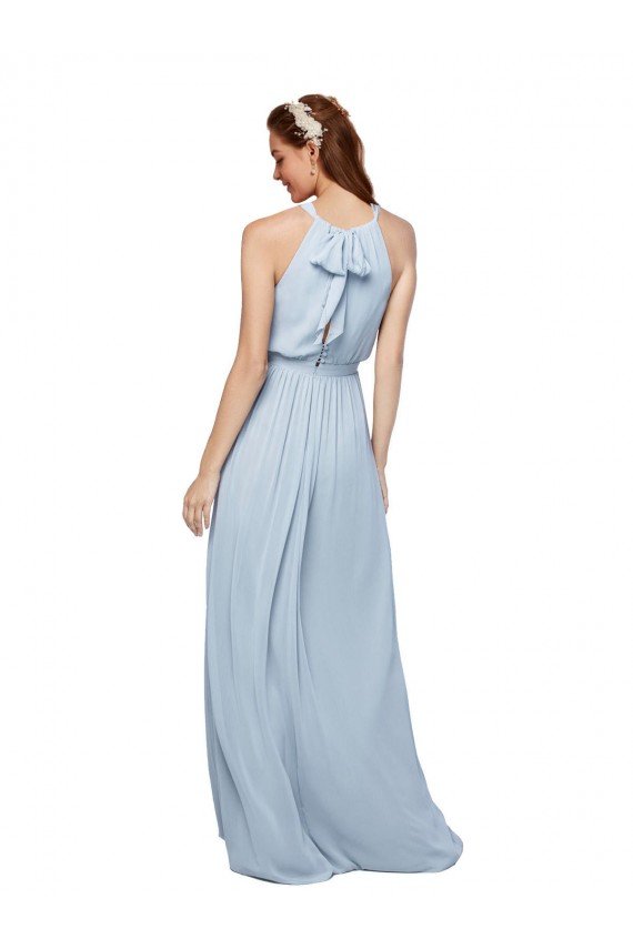 Affordable High Keyhole Neck Long Chiffon Bridesmaid Dress with Slit UK