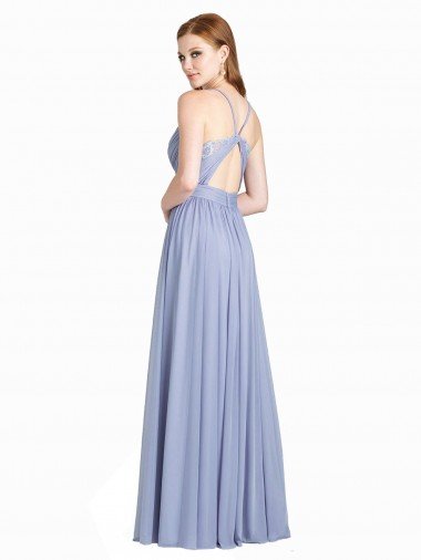 Affordable Ruched Criss Over Bodice Chiffon Bridesmaid Dress with Lace Open Back UK