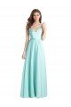Affordable Long V-Neck Chiffon Bridesmaid Dress with Satin Bodice UK