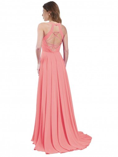 Affordable Draped A-Line Chiffon Bridesmaid Dress with Halter Keyhole Neckline UK