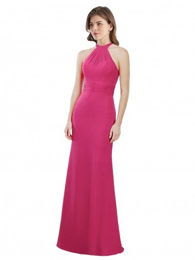 Affordable Slim A-Line Long Chiffon Bridesmaid Dress with Strappy Back UK